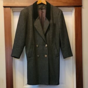 David Benjamin Gray Wool Coat Black Velvet Collar Double Breasted Ladies Size 14